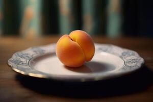 Juicy delicious apricot lies on a beautiful plate, Ai generated photo