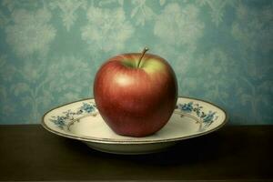 Juicy delicious apple lies on a beautiful plate, Ai generated photo