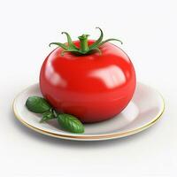 Juicy delicious tomato lies on beautiful plate, Ai generated photo