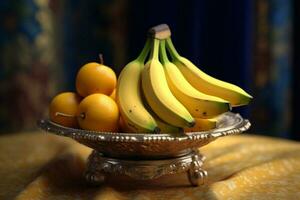 Juicy delicious banana lies on a beautiful plate, Ai generated photo