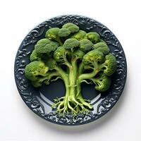 Juicy delicious broccoli lies on beautiful plate, Ai generated photo