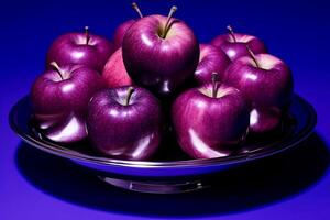 Juicy delicious apple lies on a beautiful plate, photo