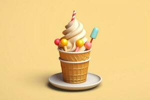 Delicious beautiful ice cream on bright background, Ai generated photo