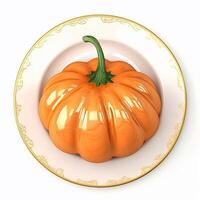 Juicy delicious pumpkin lies on beautiful plate, Ai generated photo