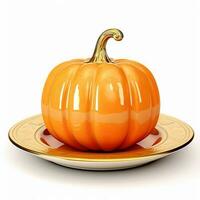 Juicy delicious pumpkin lies on beautiful plate, Ai generated photo