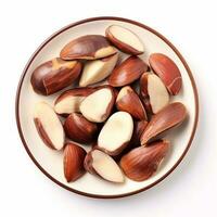 delicious brazil nut lies on beautiful plate, Ai generated photo
