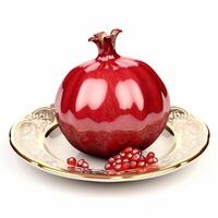 Juicy delicious pomegranate lies on beautiful plate, Ai generated photo