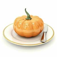 Juicy delicious pumpkin lies on beautiful plate, Ai generated photo