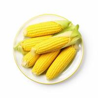 Juicy delicious corn lies on beautiful plate, Ai generated photo