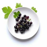 Juicy delicious blackcurrant lies on beautiful plate, Ai generated photo