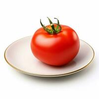 Juicy delicious tomato lies on beautiful plate, Ai generated photo