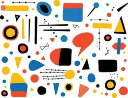 hand drawn geometric pattern with different colored shapes, in the style of minimalist cartooning, graphic black outlines, toycore, whimsical minimalism, colorful figures vector