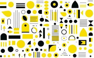 set of modern flat geometric shapes in yellow, in the style of stripes and shapes, bold black outlines, geometric shapes  patterns, white background, geometric vector