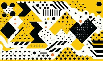 geométrico formas y amarillo letras en plano estilo, en el estilo de rayas y formas, línea y punto trabajar, minimalista cifras, memphis diseño, zigzags, minimalista antecedentes, simbólico elementos vector