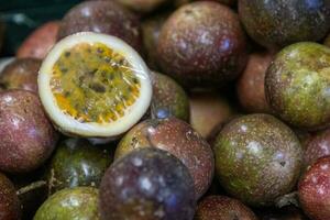 Passionfruit sliced on display photo
