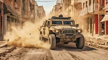 Special forces conduct urban vehicle takedown with specialized vehicles and tactics AI Generated photo