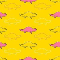 Hand drawn seamless pattern with doodle contour brachiosaurus dinosaurs. Minimalism print for tee, paper, textile and fabric. vector