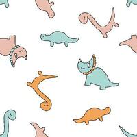 Cute triceratops, diplodocus and brachiosaurus dinosaurs seamless pattern. Childish print for tee, paper, textile and fabric. vector
