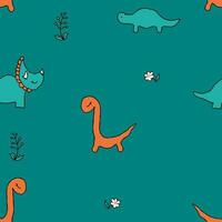 Summer seamless pattern with dinosaurs and flowers. Cute print for tee, paper, textile and fabric. vector