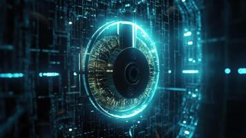 An illustration of data security and privacy in the digital age. It shows encrypted data, biometric authentication, or virtual locks to protect personal information online photo