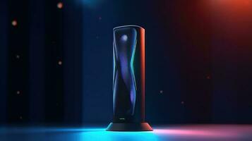 A Black Speaker with a Curved Design and a Blue and Purple Light Effect AI Generated photo