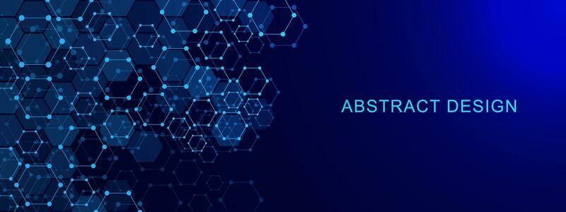Abstract futuristic hexagons for network connection, computer and communication technology on dark blue background. Vector illustration.