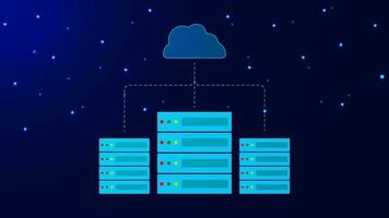 Hosting or host server storage concept. Data exchange service, cloud computing technology background design. Vector illustration.