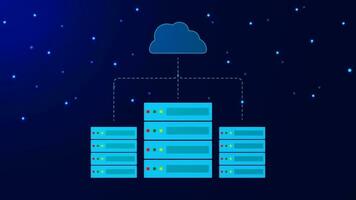 Hosting or host server storage concept. Data exchange service, cloud computing technology background design. Vector illustration.