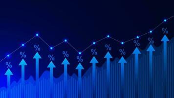 Up arrow with percentage and chart. Business growth and rising graph. Price increase, financial investment and trader profit concept background. Vector illustration.