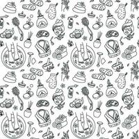 Body care, aromatherapy, spa. Outline design. Seamless pattern with spa attributes. Vector