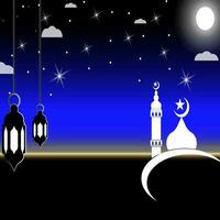 Ramadan background, Ramadan greeting card, Ramadan banner template, Ramadan background of mosque and night sky. Islamic background vector