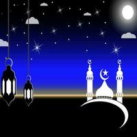 Ramadan background, Ramadan greeting card, Ramadan banner template, Ramadan background of mosque and night sky. Islamic background vector