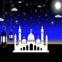 Ramadán fondo, Ramadán saludo tarjeta, Ramadán bandera plantilla, Ramadán antecedentes de mezquita y noche cielo. islámico antecedentes vector