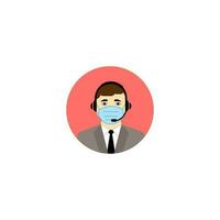 Call center operator, Customer service person Headset icon. Live chat operators, using mask. Online customer support service assistants with Headset. Vector illustration