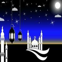 Ramadan background, Ramadan greeting card, Ramadan banner template, Ramadan background of mosque and night sky. Islamic background vector