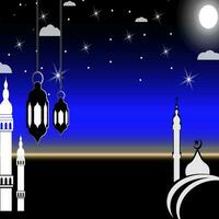 Ramadan background, Ramadan greeting card, Ramadan banner template, Ramadan background of mosque and night sky. Islamic background vector