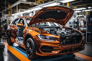 Car service. Car in workshop. Auto repair. Automotive industry. photo
