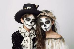 kids with halloween makeup. Ai generated photo