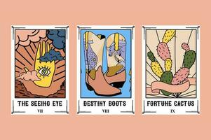 Mystical drawing of Western-styled tarot cards with wild west elements. vector