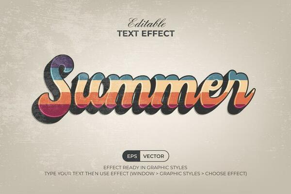Summer text effect retro style. Editable text effect.