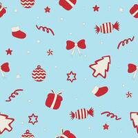 A Christmas decoration seamless pattern on a blue background in a  hand-drawn minimal xmas concept, Vector