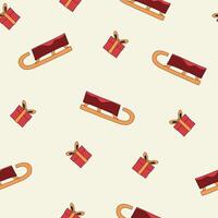 A Christmas sleigh and gift box seamless pattern on a background in a hand-drawn minimal xmas concept, Vector