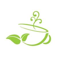 herbario verde té. té taza, té hojas, té marca logo diseño vector