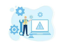 IT support is fixing software errors concept flat illustration vector