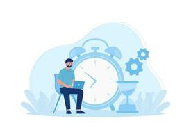 A student is working on an assignment with a laptop and time concept flat illustration vector