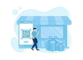 A man makes payments via barcode concept flat illustration vector