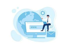 Web hosting icon and earth globe image concept flat illustration vector