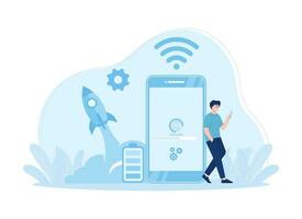 Install the phone device with a wi-fi connection concept flat illustration vector