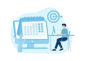 A business man is working with a calendar and targets concept flat illustration vector