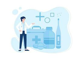Medicine dosage from doctor with pharmacy set icon concept flat illustration vector